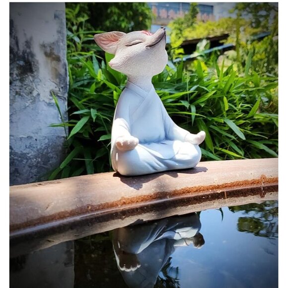 Resin Zen Meditating Buddha Fox Yoga Figurine Decor for Patio Garden Tabletop - Picture 4 of 6
